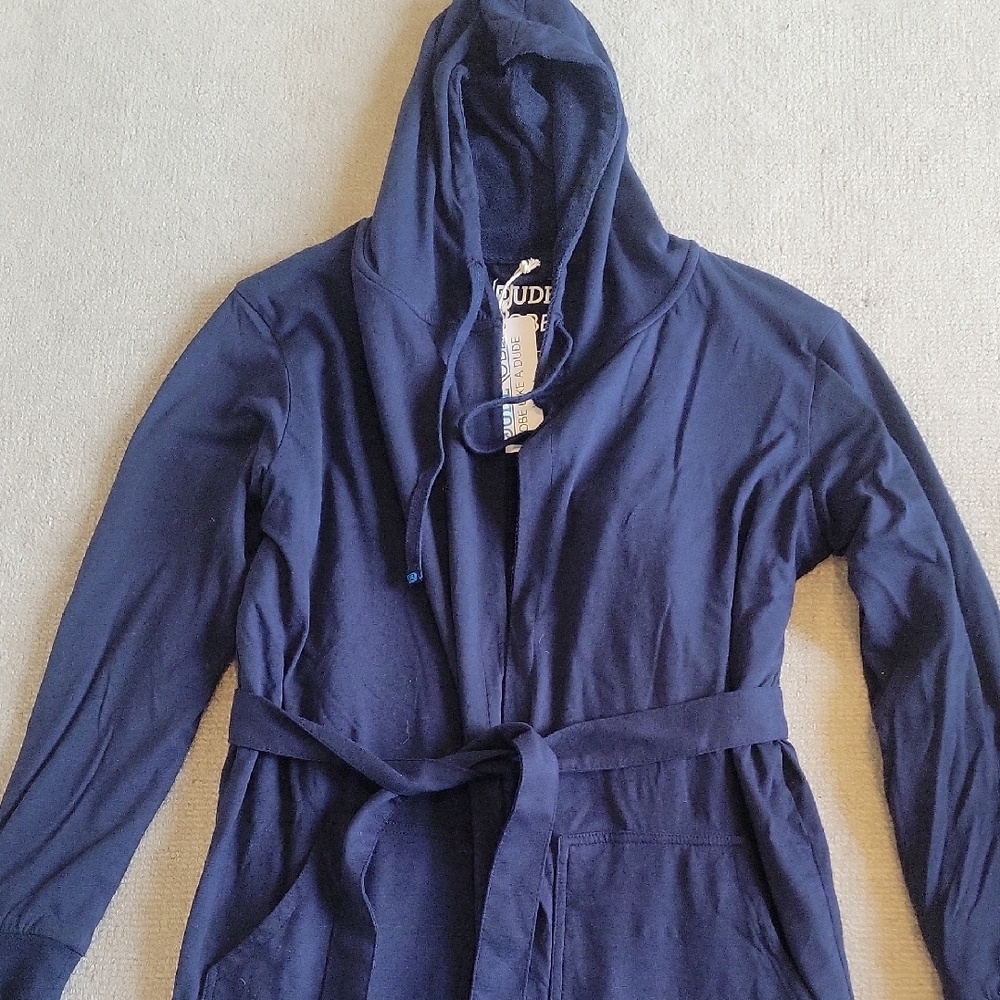 DudeRobe Navy Hooded Bathrobe With Pockets And Tie